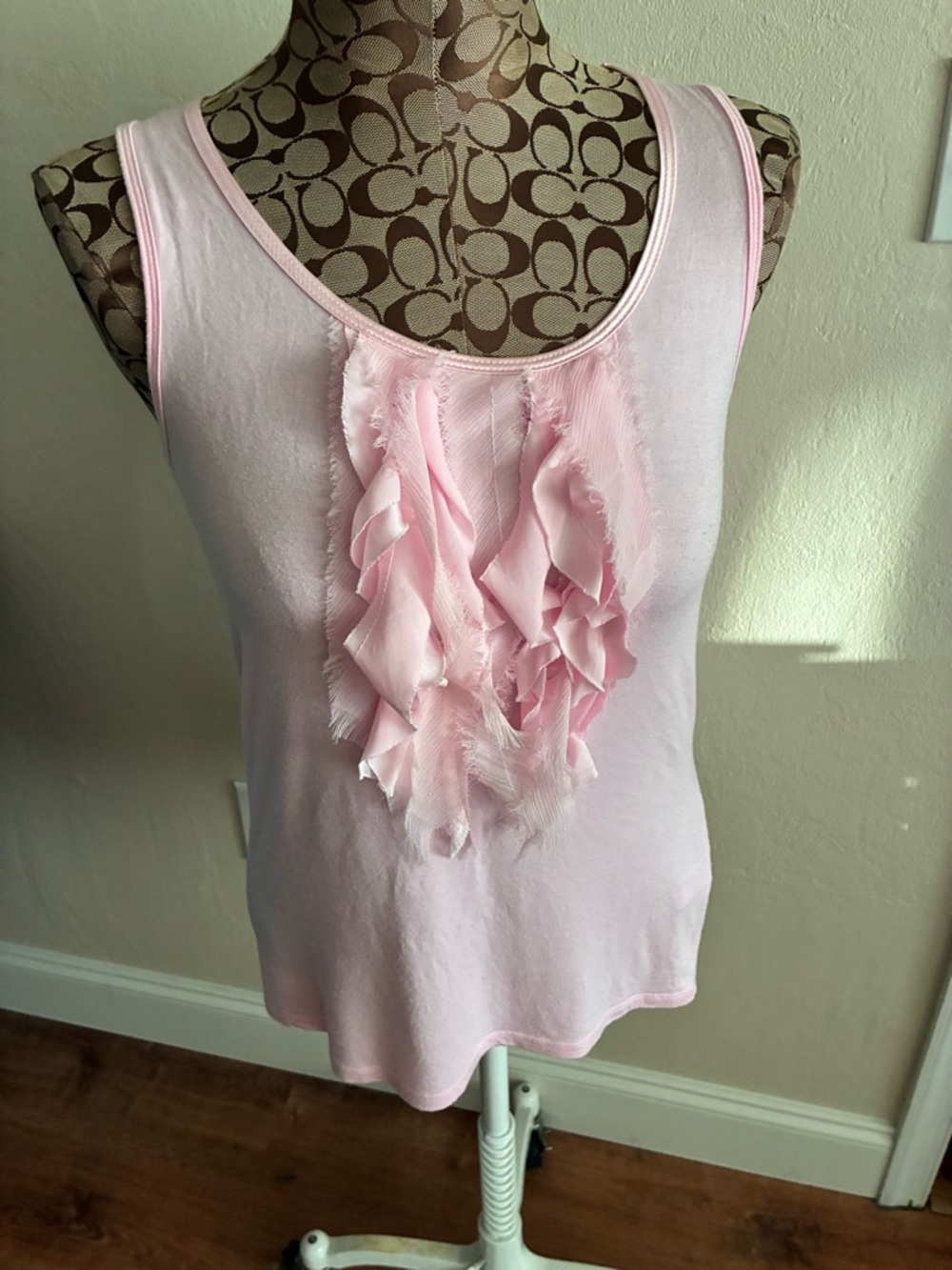 August Silk Light Pink Ruffle Front Tank Top New. Fun and sophisticated look.